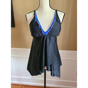 NWT Mycoco Women's Black & Blue Swim Tankini Top Flowy Size 10 NEW